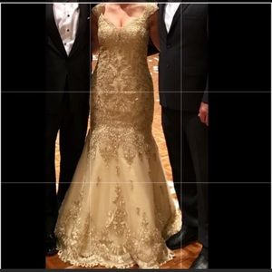 Ivonne D for mon cheri special occasion gown gold trumpet mermaid dress